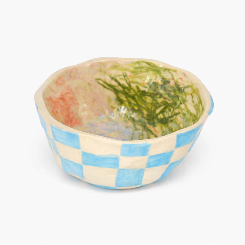 Bowl Cuadrillé Celeste Bowl - Cerámica Artesanal | Taller Zarzamora x Frutiferia
